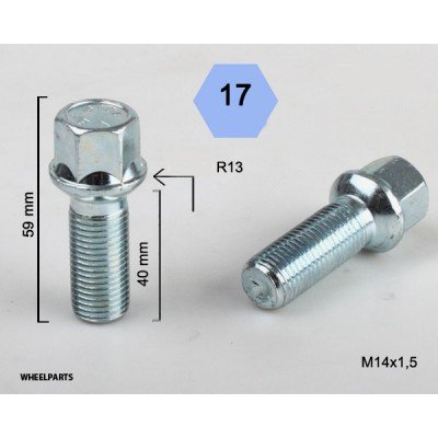 Perno de rueda M14x1.5x40 Esférica R13 H17 plata