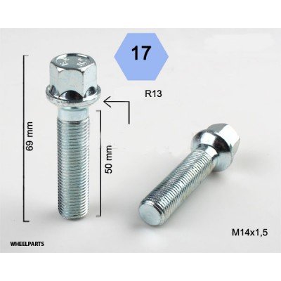 Perno de rueda M14x1.5x50 Esférica R13 H17 plata