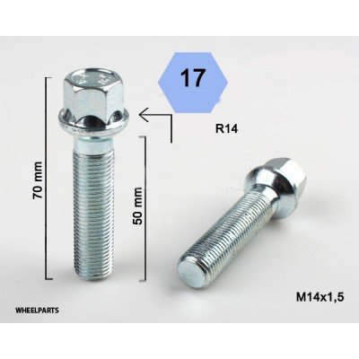 Perno de rueda M14x1.5x50 Esférica R14 H17 plata